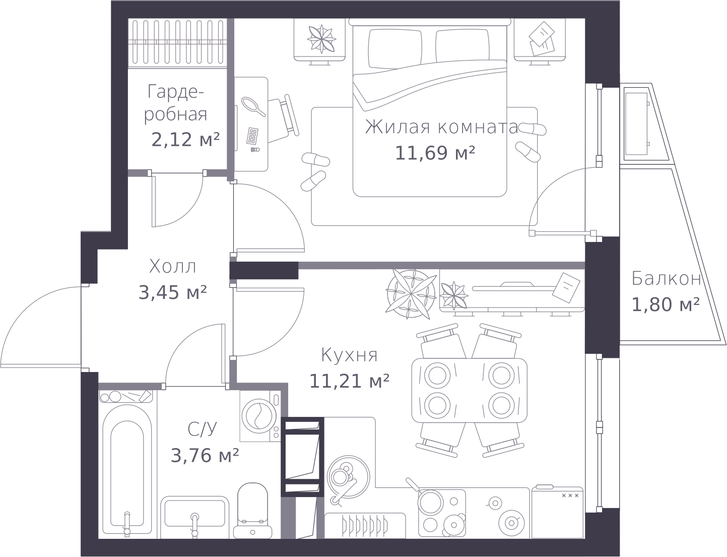1-комнатная квартира с отделкой в Veren Nort Сертолово на 8 этаже в 1 секции. Сдача в 1 кв. 2027 г.