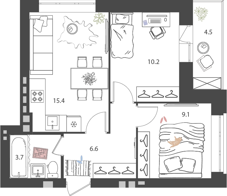 3-комнатная квартира с отделкой в ЖК Зарека на 2 этаже в 7 секции. Сдача в 3 кв. 2026 г.