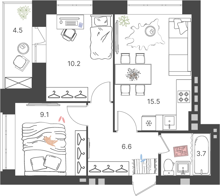 2-комнатная квартира с отделкой в ЖК Новая Жизнь - Ройка на 1 этаже в 1 секции. Сдача в 3 кв. 2024 г.