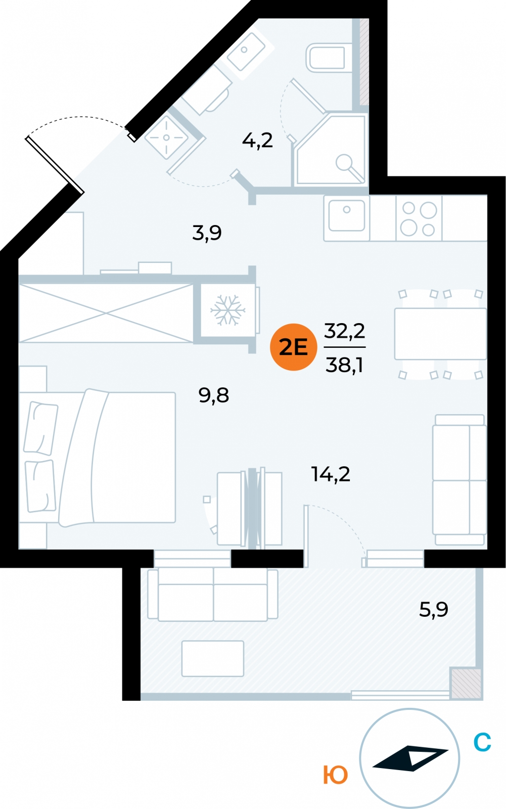 1-комнатная квартира с отделкой в ЖК Зарека на 3 этаже в 1 секции. Сдача в 3 кв. 2026 г.
