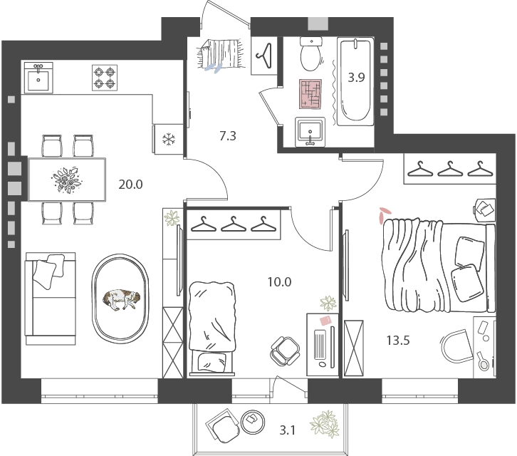 2-комнатная квартира с отделкой в ЖК Новая Жизнь - Ройка на 4 этаже в 1 секции. Сдача в 3 кв. 2024 г.