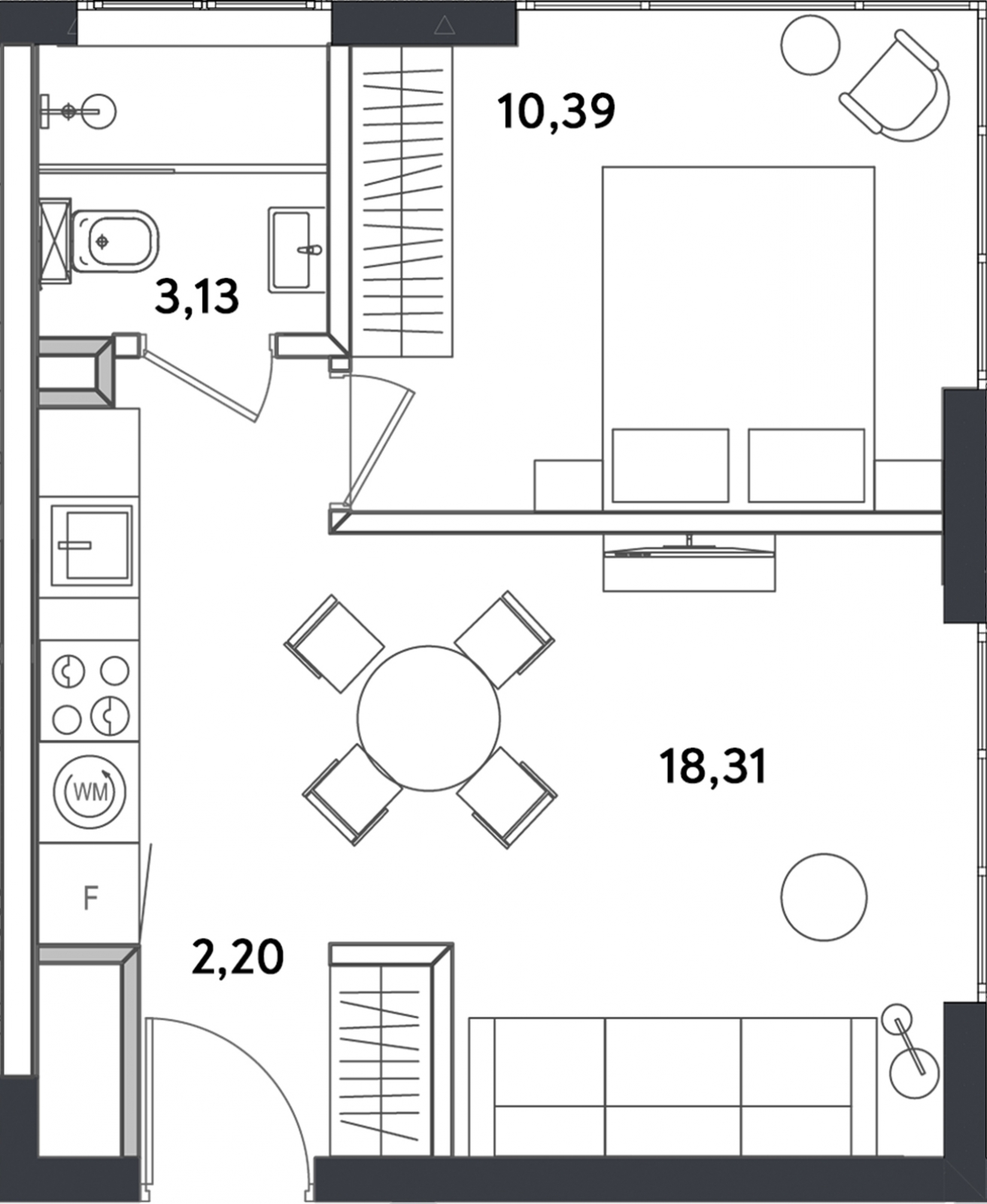 1-комнатная квартира (Студия) в ЖК Аникеевский на 1 этаже в 5 секции. Сдача в 1 кв. 2024 г.