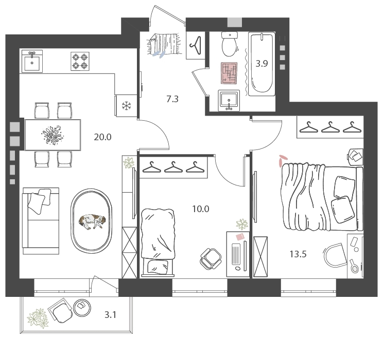 3-комнатная квартира с отделкой в ЖК Зарека на 2 этаже в 4 секции. Сдача в 3 кв. 2026 г.