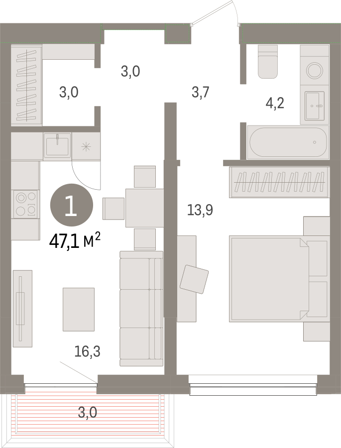 2-комнатная квартира в ЖК Преображенская площадь на 4 этаже в 3 секции. Сдача в 2 кв. 2027 г.