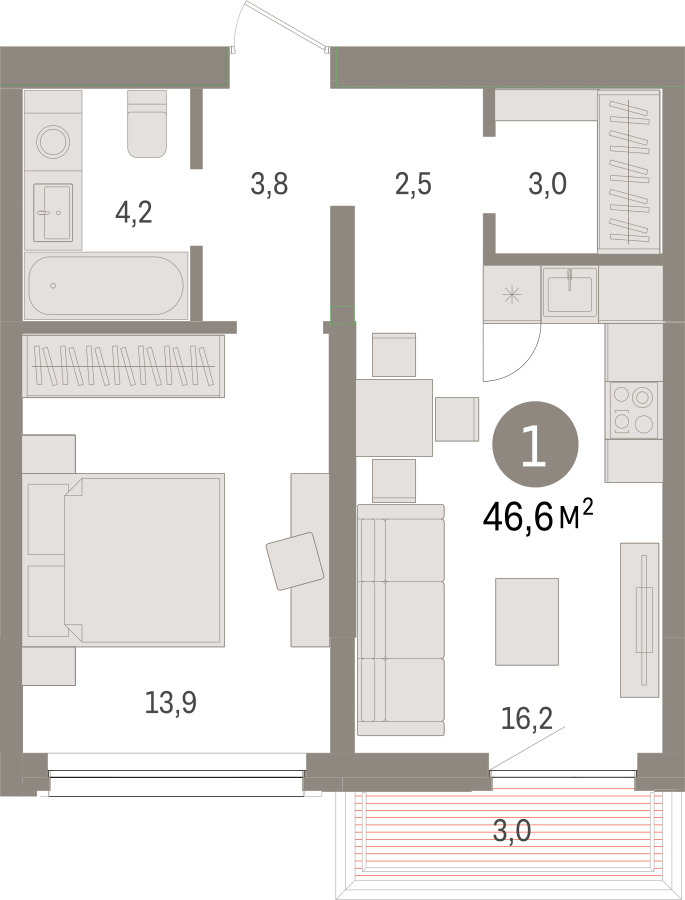 2-комнатная квартира с отделкой в ЖК Зарека на 4 этаже в 1 секции. Сдача в 3 кв. 2026 г.
