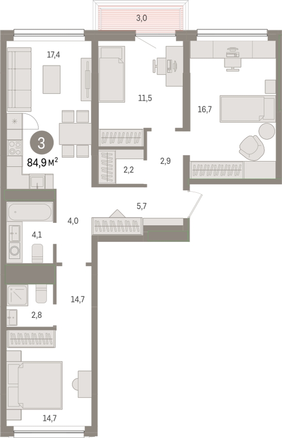1-комнатная квартира (Студия) с отделкой в ЖК Матвеевский Парк на 12 этаже в 1 секции. Сдача в 2 кв. 2024 г.