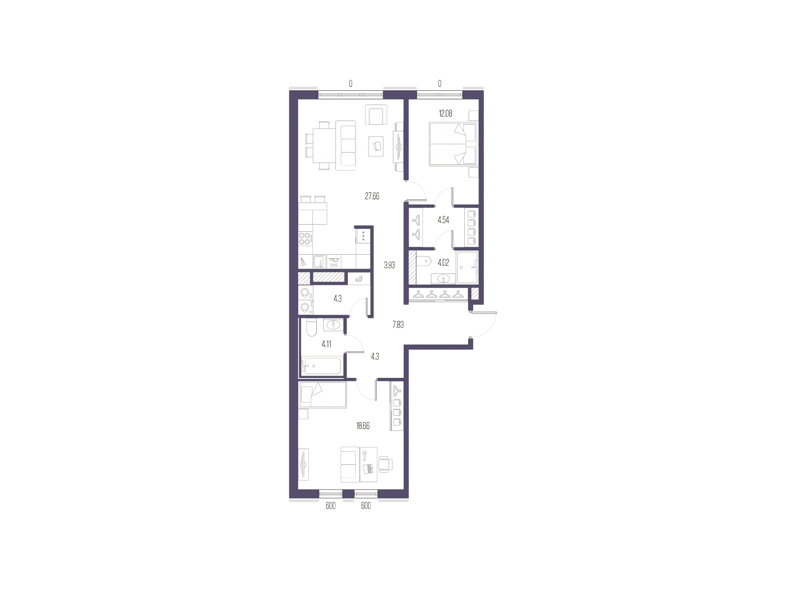 2-комнатная квартира с отделкой в Veren Nort Сертолово на 2 этаже в 1 секции. Сдача в 1 кв. 2027 г.
