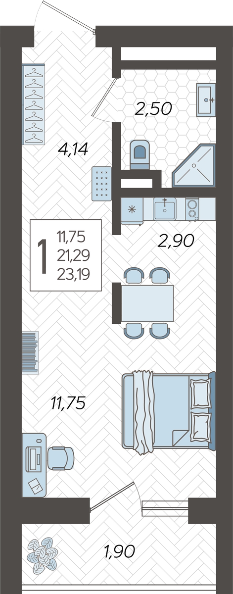 1-комнатная квартира (Студия) в ЖК Беринг на 7 этаже в 1 секции. Сдача в 4 кв. 2025 г.