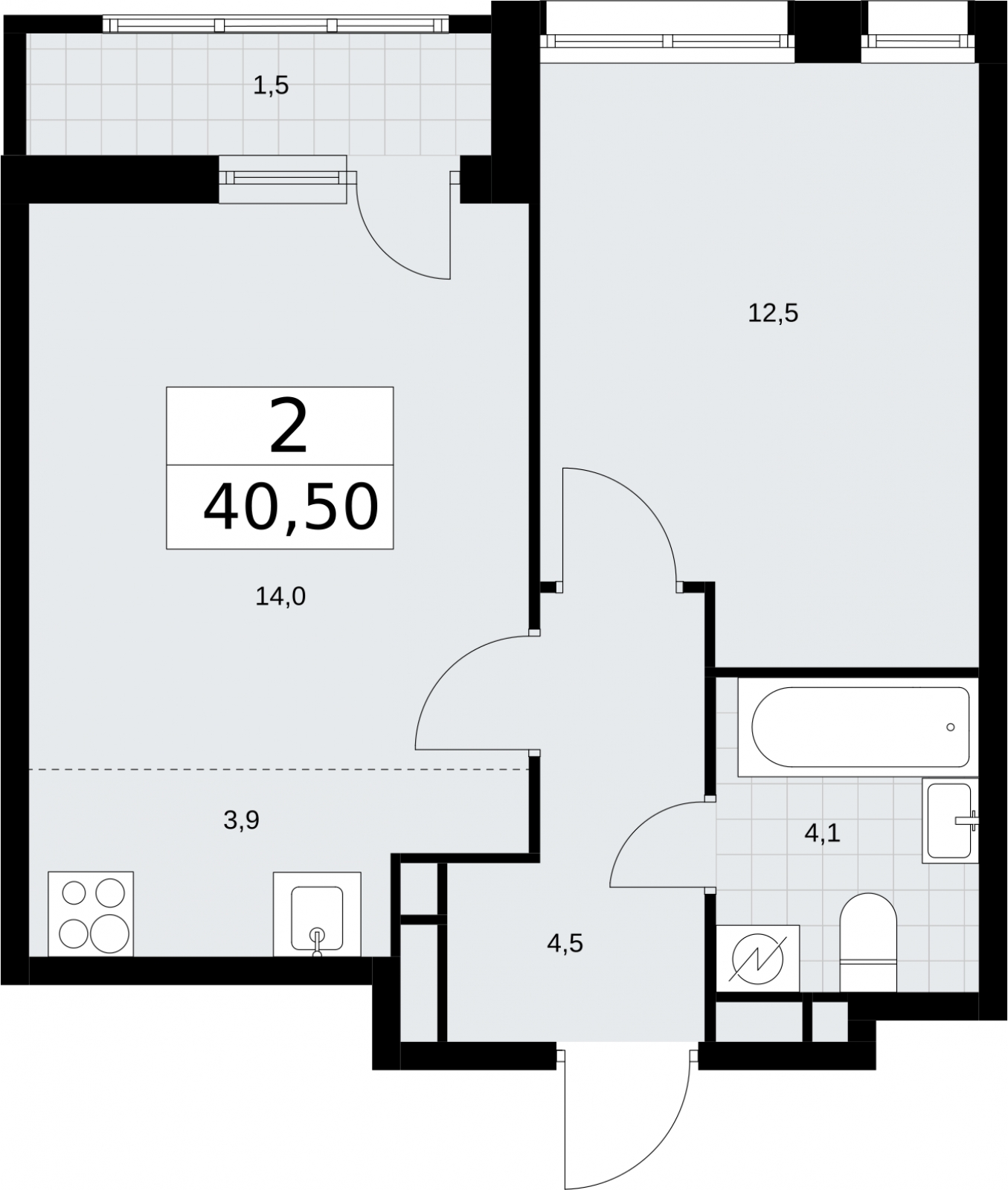 1-комнатная квартира (Студия) в ЖК Беринг на 5 этаже в 1 секции. Сдача в 4 кв. 2025 г.