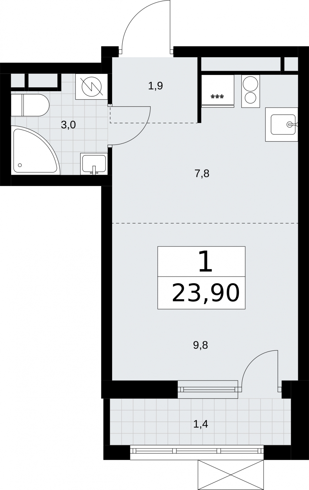 1-комнатная квартира в ЖК Беринг на 13 этаже в 3 секции. Сдача в 4 кв. 2025 г.