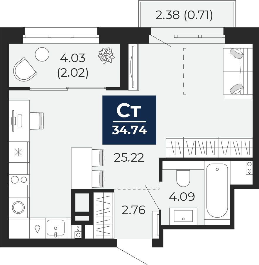 1-комнатная квартира с отделкой в ЖК Зарека на 8 этаже в 6 секции. Сдача в 3 кв. 2026 г.