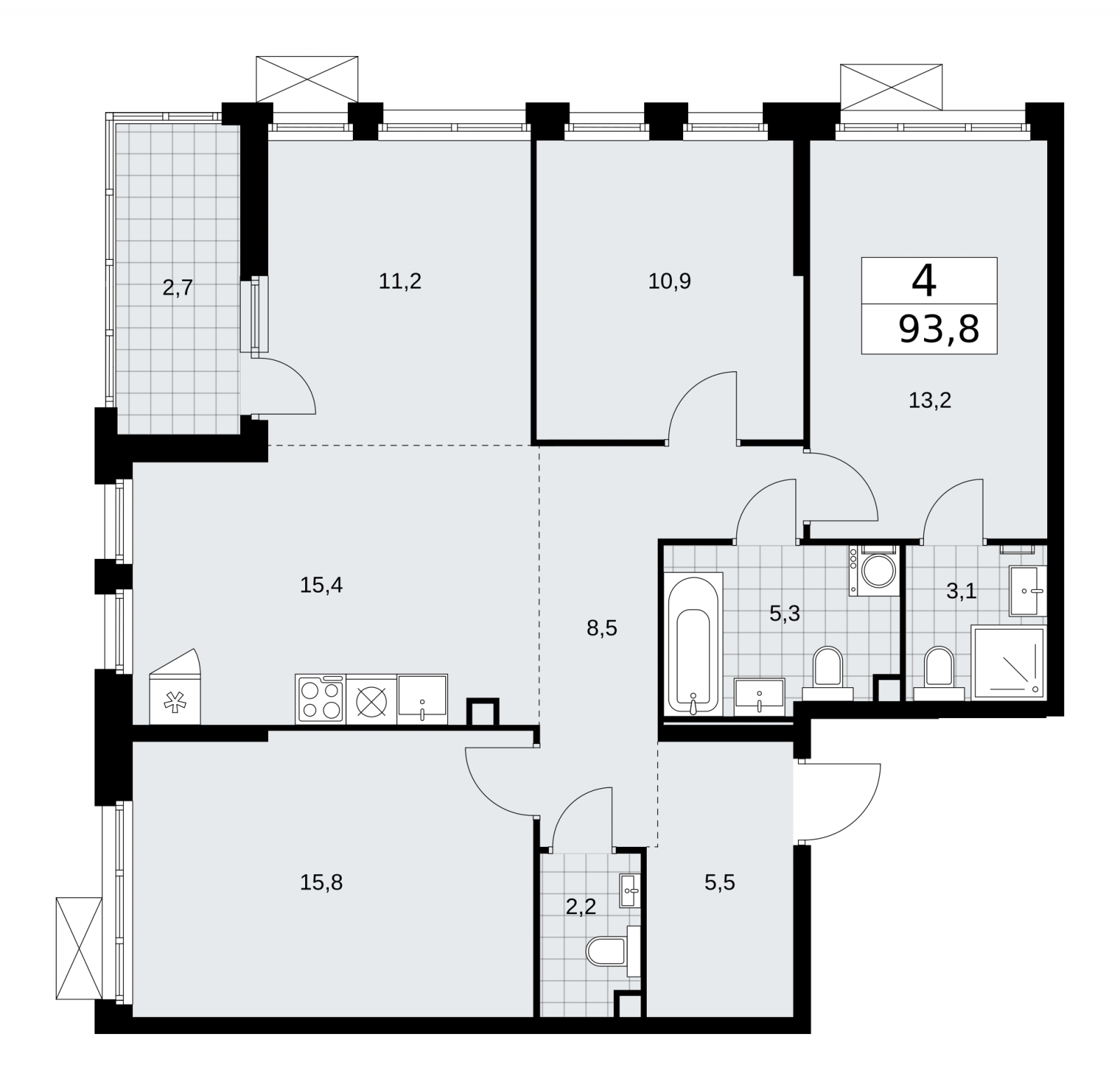 2-комнатная квартира в ЖК Скандинавия на 5 этаже в 1 секции. Сдача в 2 кв. 2026 г.