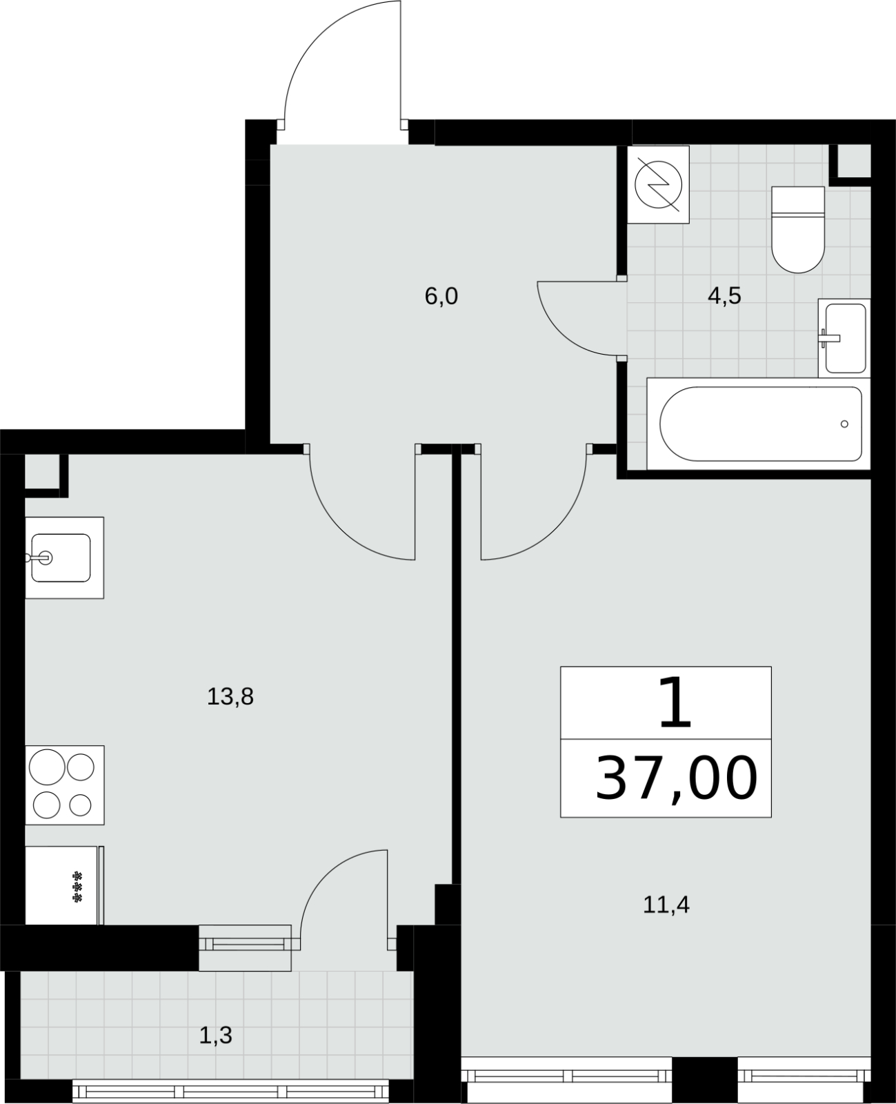 1-комнатная квартира с отделкой в ЖК Зарека на 4 этаже в 8 секции. Сдача в 3 кв. 2026 г.