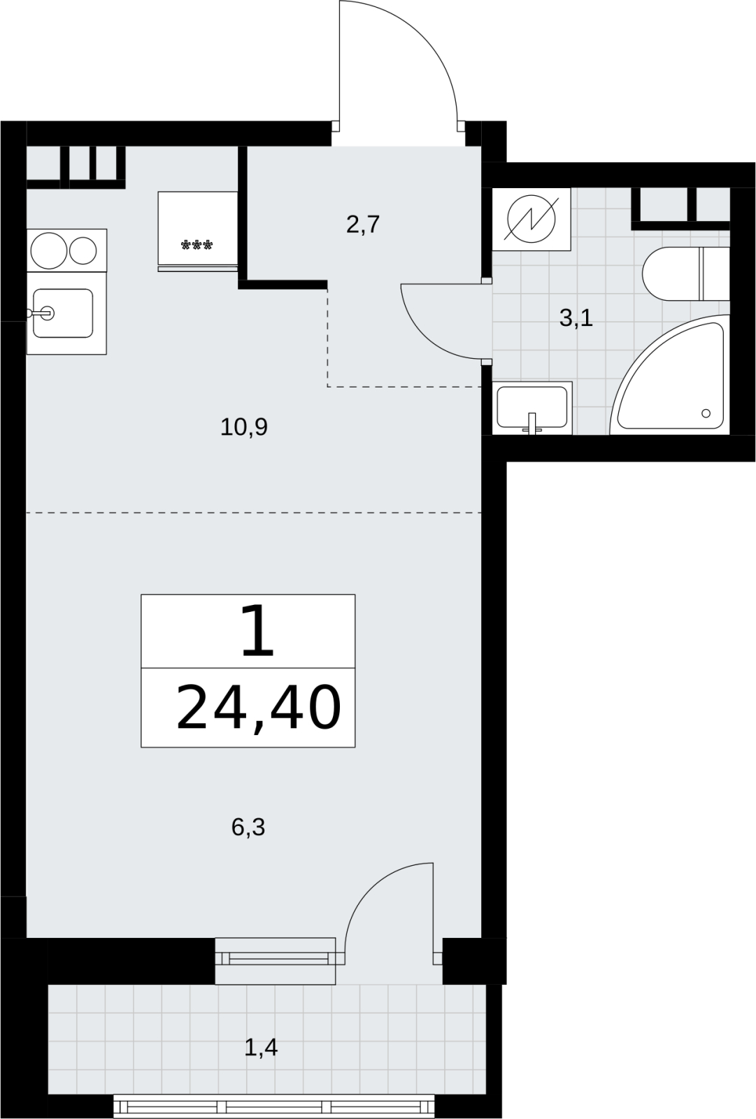 2-комнатная квартира с отделкой в ЖК Новая Жизнь на 14 этаже в 1 секции. Сдача в 2 кв. 2025 г.