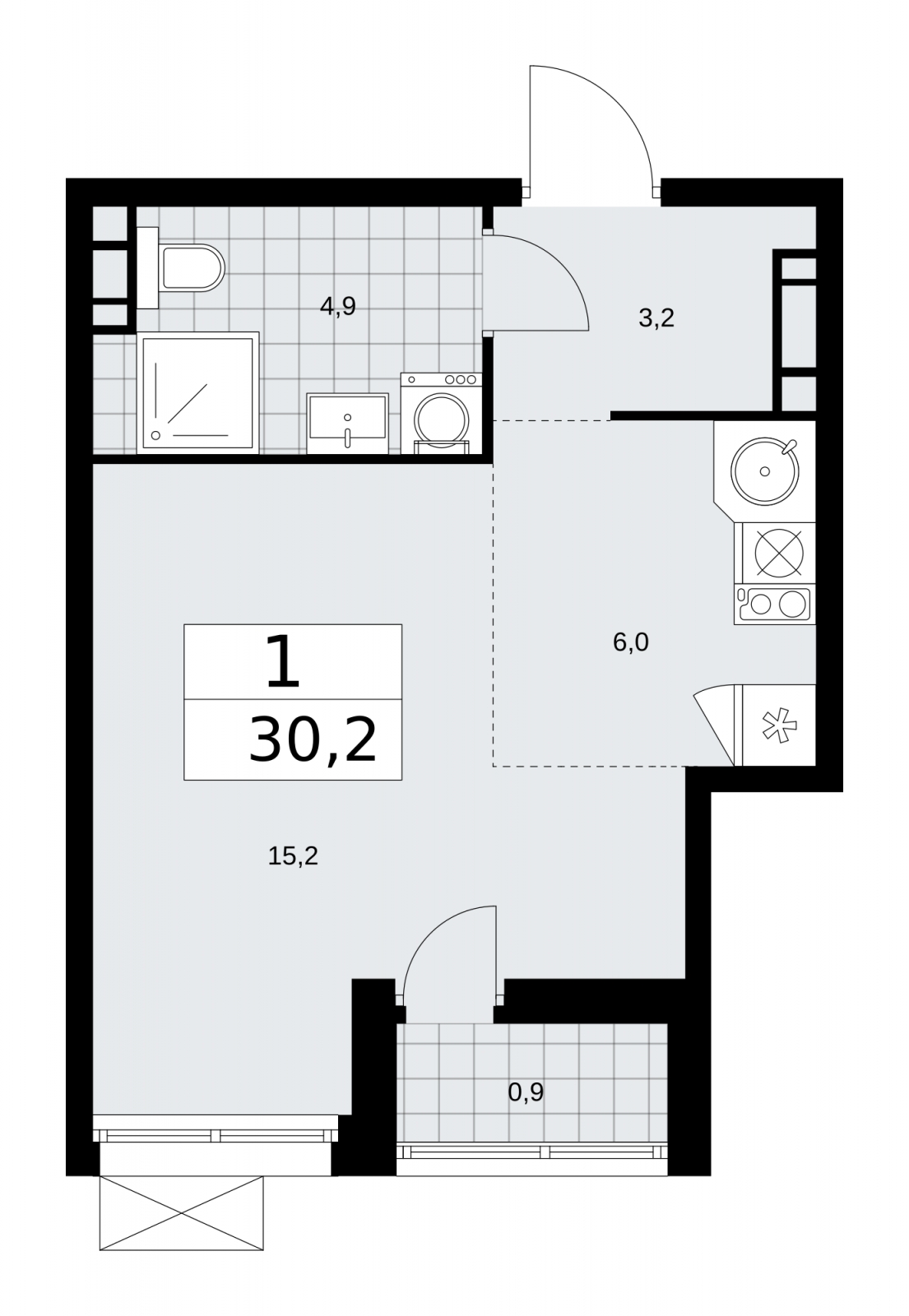 1-комнатная квартира (Студия) в ЖК Скандинавия на 9 этаже в 2 секции. Сдача в 2 кв. 2026 г.