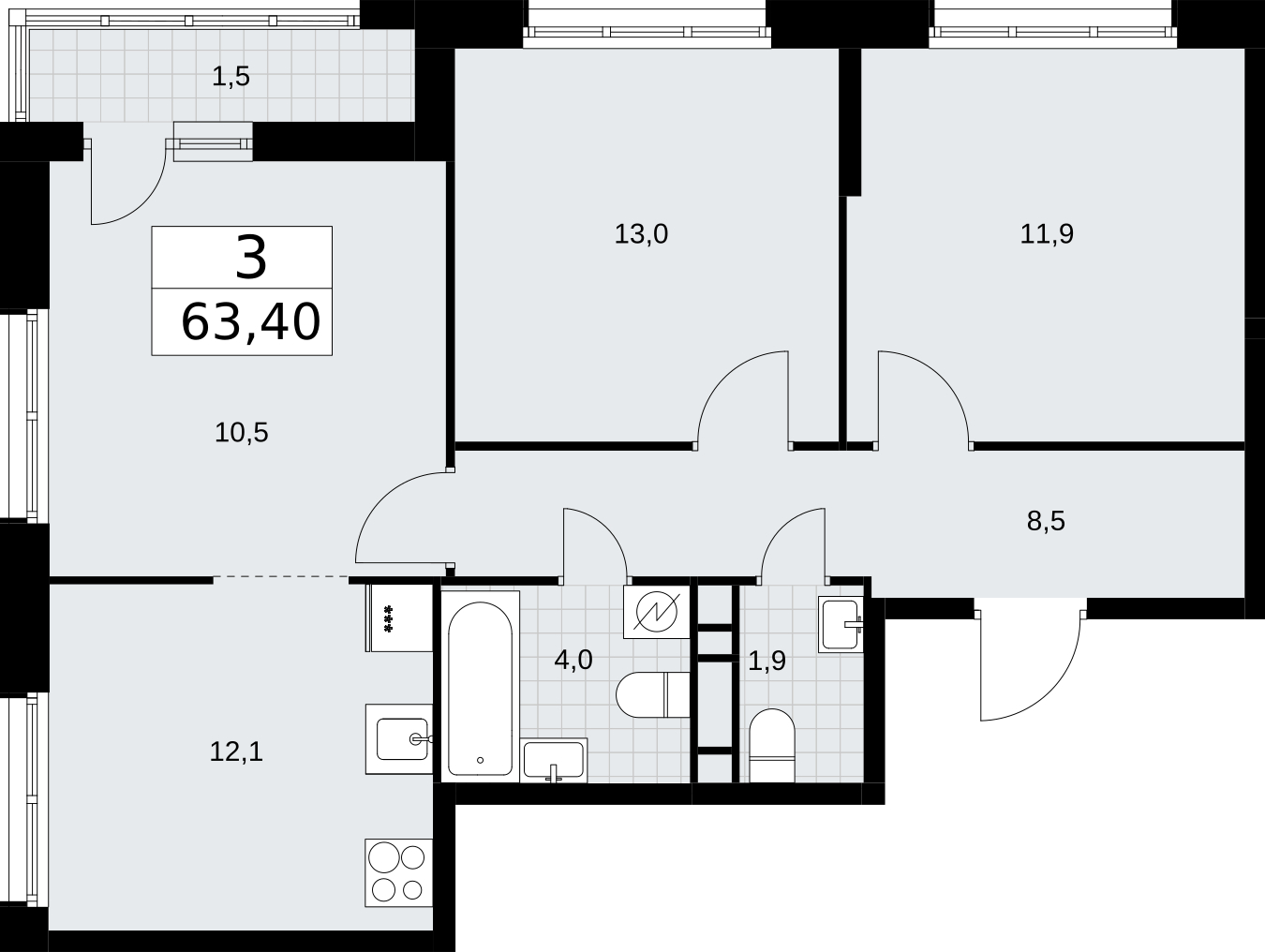 4-комнатная квартира с отделкой в ЖК Новая Жизнь на 10 этаже в 1 секции. Сдача в 2 кв. 2025 г.
