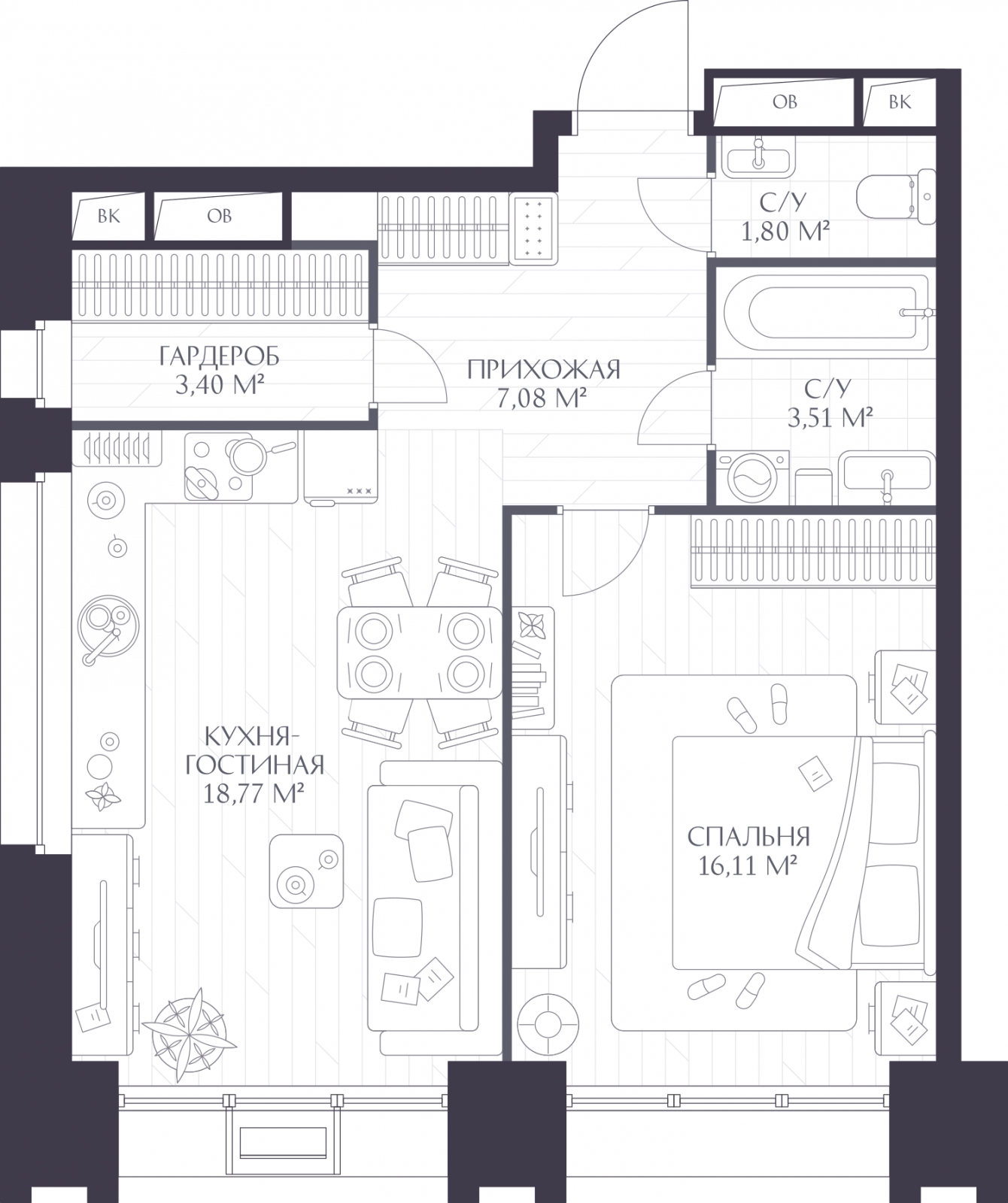 1-комнатная квартира в ЖК VEREN PLACE Одесская на 12 этаже в 1 секции. Сдача в 3 кв. 2026 г.