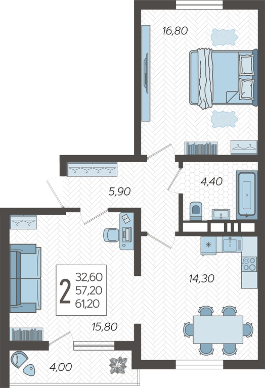 1-комнатная квартира в ЖК Беринг на 3 этаже в 4 секции. Сдача в 4 кв. 2025 г.