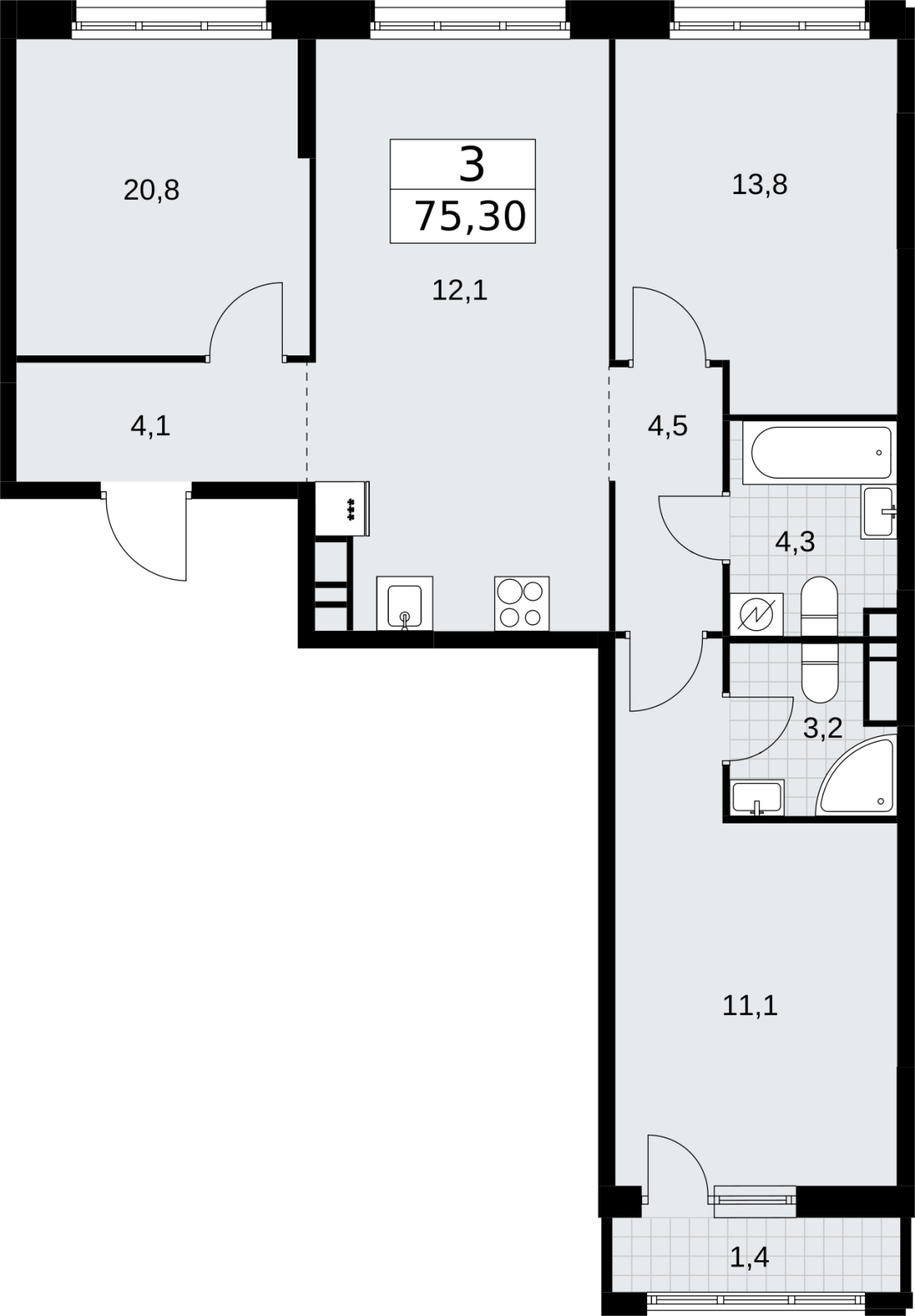 4-комнатная квартира с отделкой в ЖК Новая Жизнь на 5 этаже в 1 секции. Сдача в 2 кв. 2025 г.