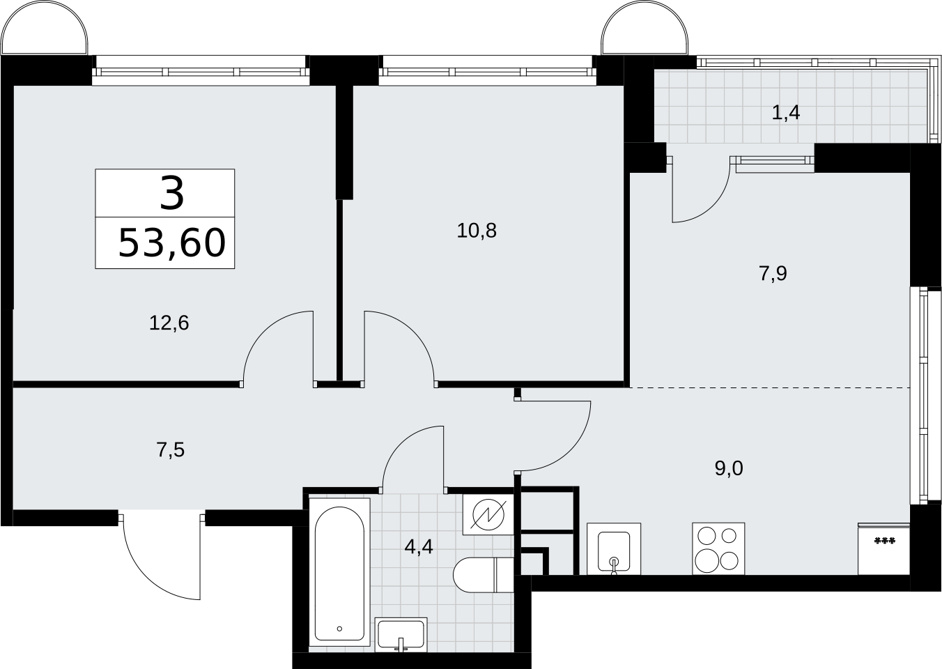 3-комнатная квартира с отделкой в ЖК Новая Жизнь на 9 этаже в 1 секции. Сдача в 2 кв. 2025 г.