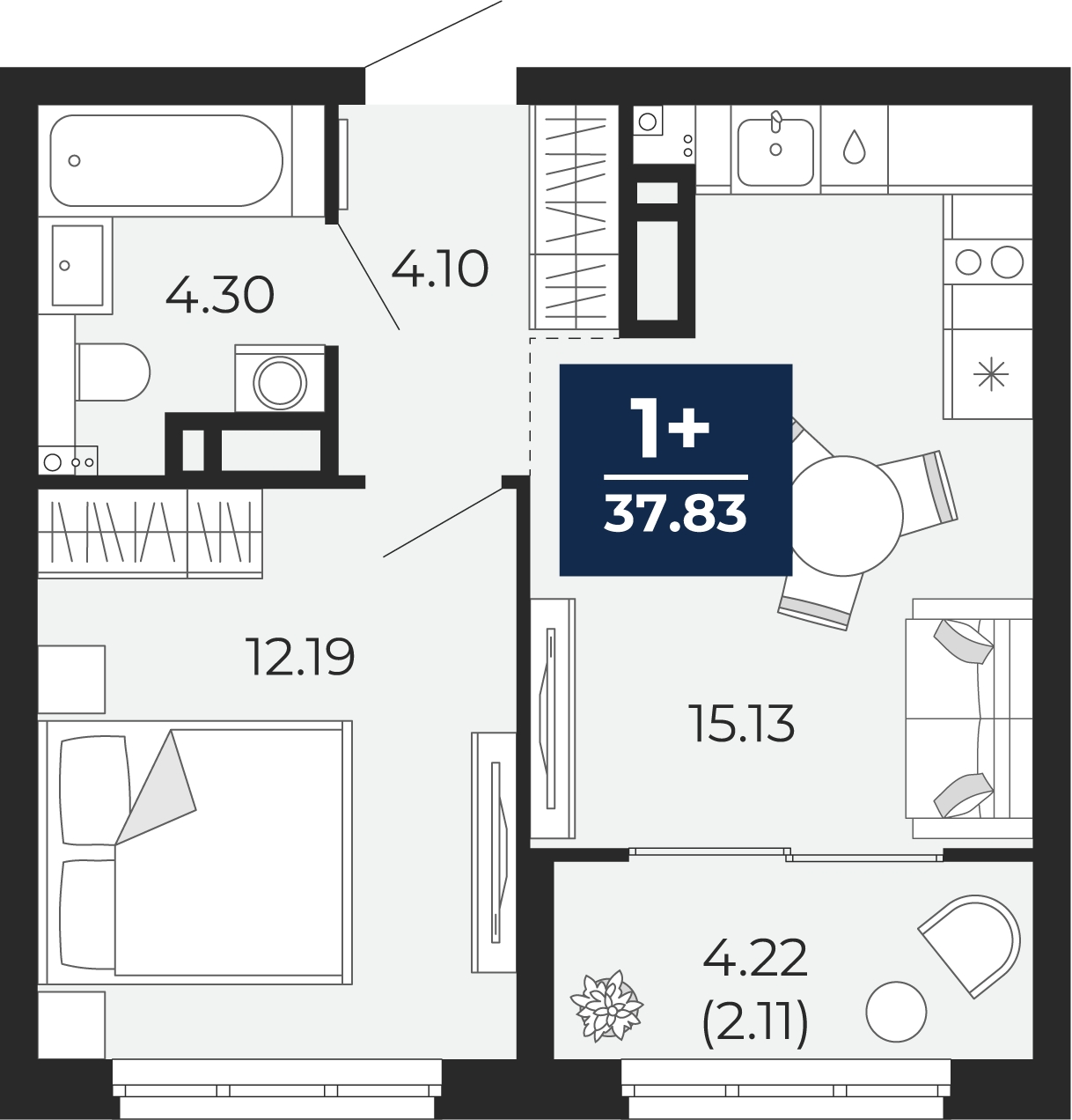 1-комнатная квартира (Студия) с отделкой в ЖК Новая Жизнь на 5 этаже в 1 секции. Сдача в 1 кв. 2027 г.