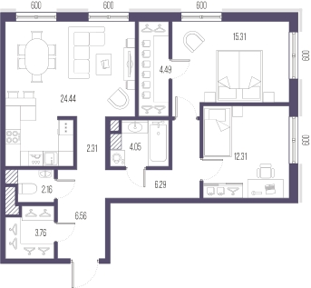 3-комнатная квартира в ЖК MYPRIORITY Basmanny на 3 этаже в 8 секции. Сдача в 3 кв. 2024 г.