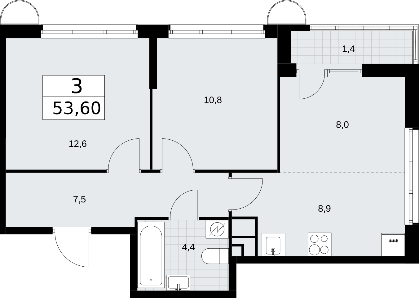 3-комнатная квартира с отделкой в ЖК Новая Жизнь на 16 этаже в 1 секции. Сдача в 1 кв. 2027 г.