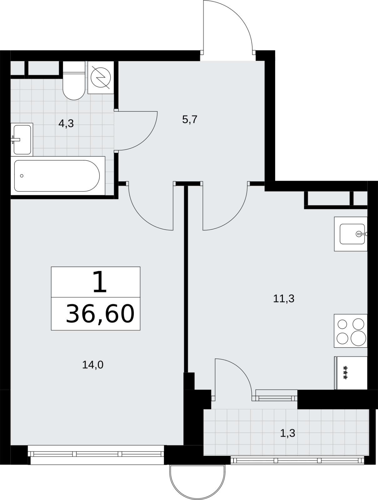 1-комнатная квартира (Студия) с отделкой в ALBA del MARE на 4 этаже в 1 секции. Сдача в 4 кв. 2024 г.