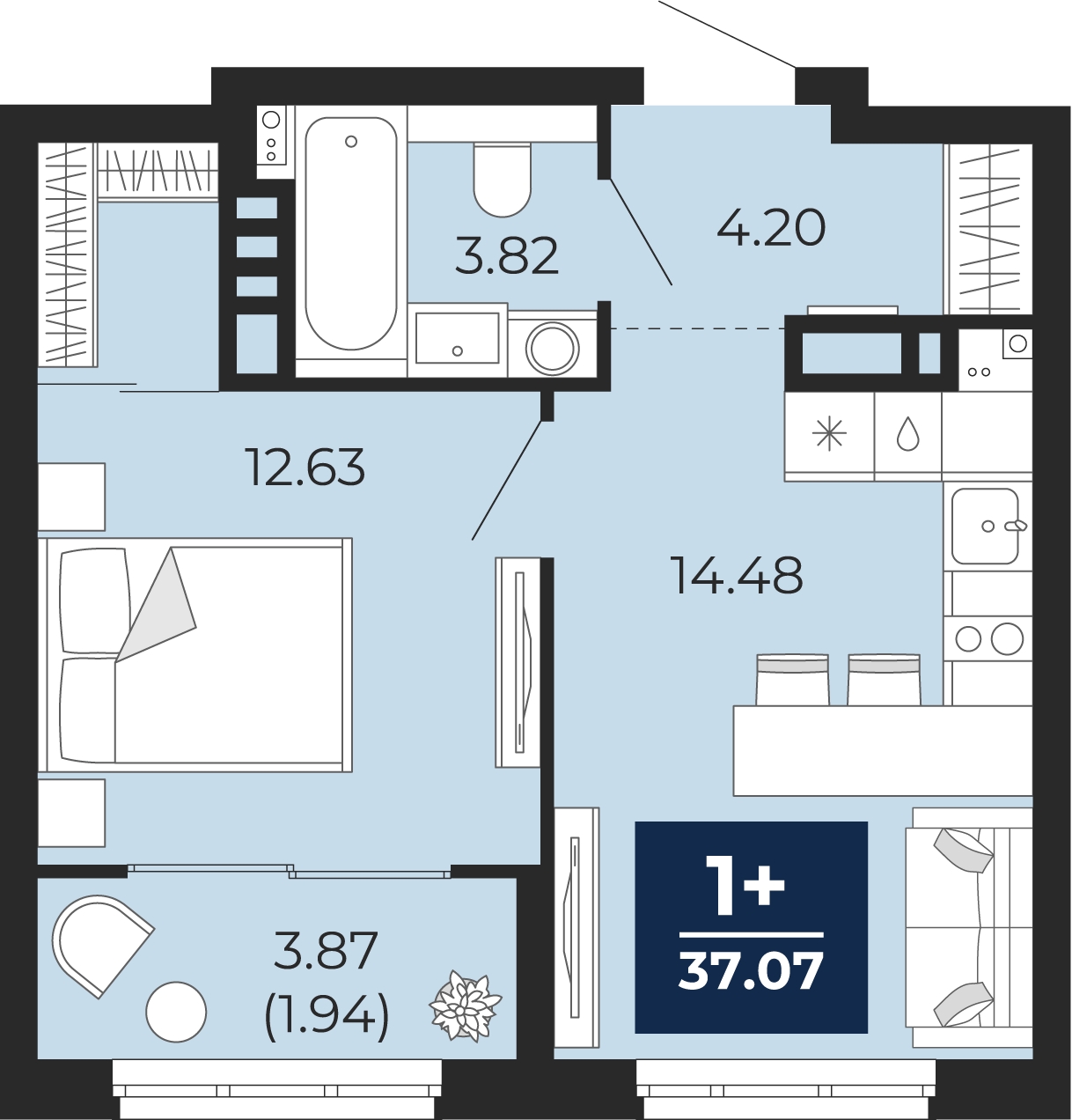 3-комнатная квартира в ЖК Дом Дау на 20 этаже в 1 секции. Сдача в 2 кв. 2027 г.