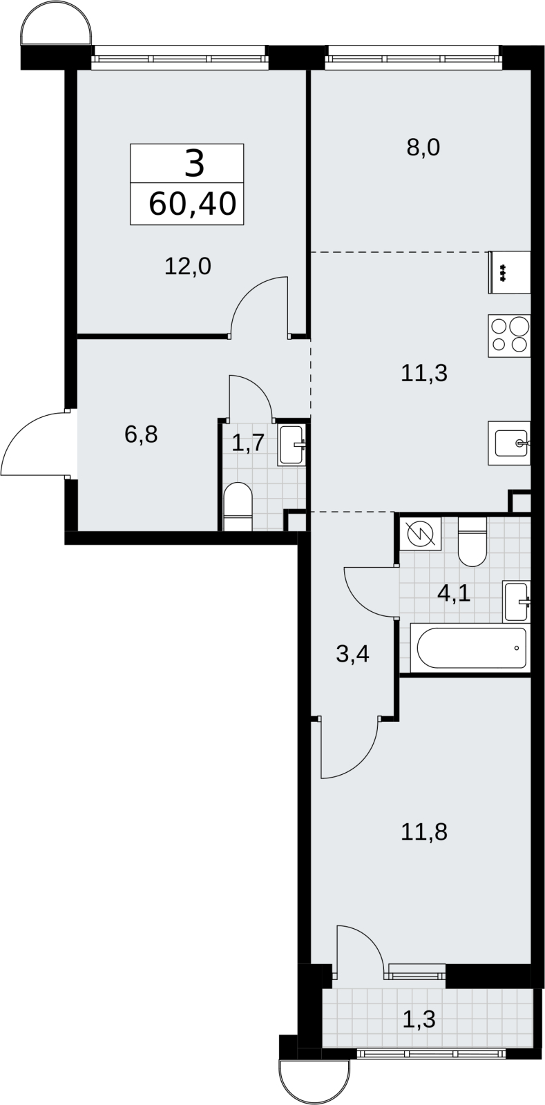 3-комнатная квартира с отделкой в ЖК Новая Жизнь на 21 этаже в 1 секции. Сдача в 2 кв. 2025 г.