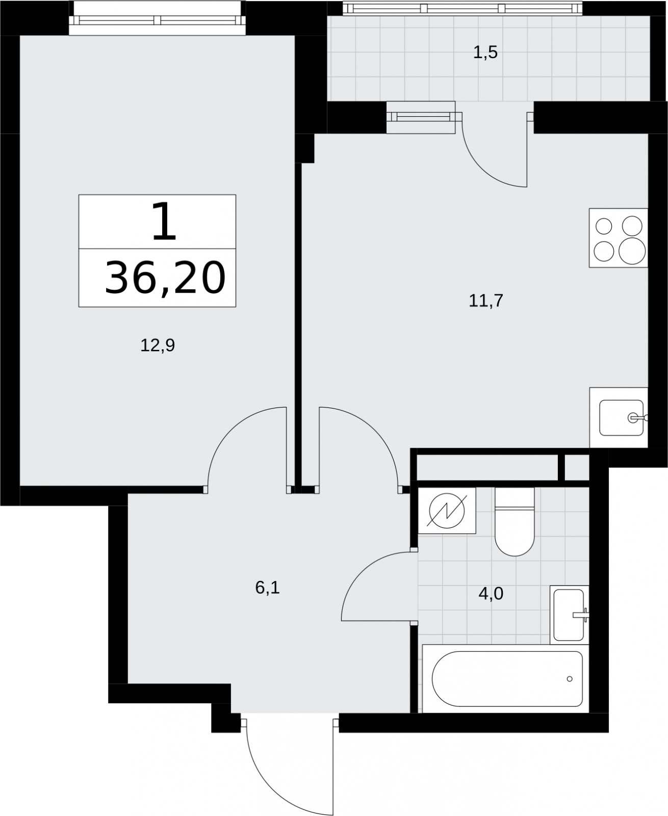 1-комнатная квартира (Студия) в ЖК Беринг на 3 этаже в 5 секции. Сдача в 4 кв. 2025 г.
