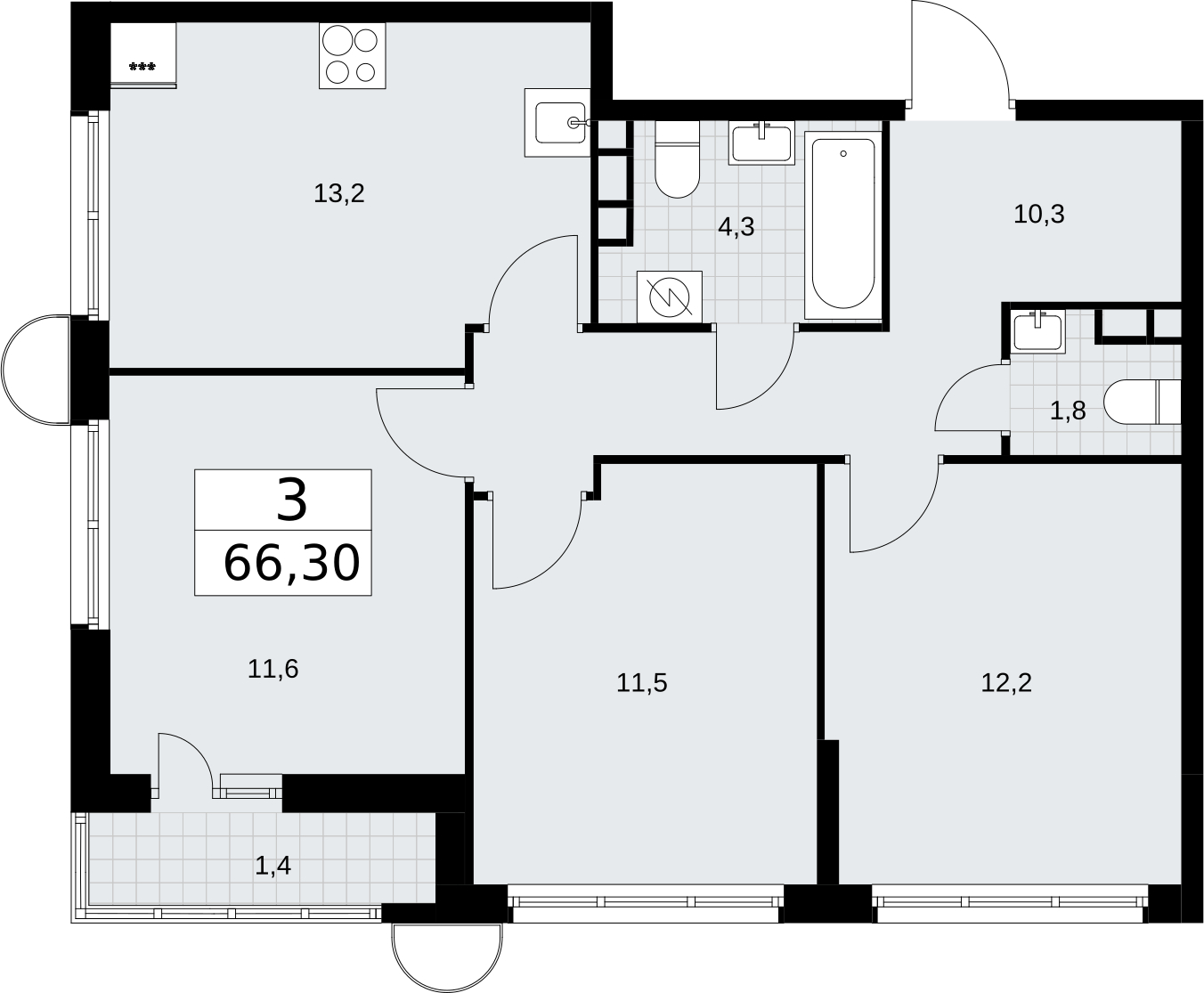 3-комнатная квартира с отделкой в ЖК Новая Жизнь на 3 этаже в 1 секции. Сдача в 2 кв. 2025 г.