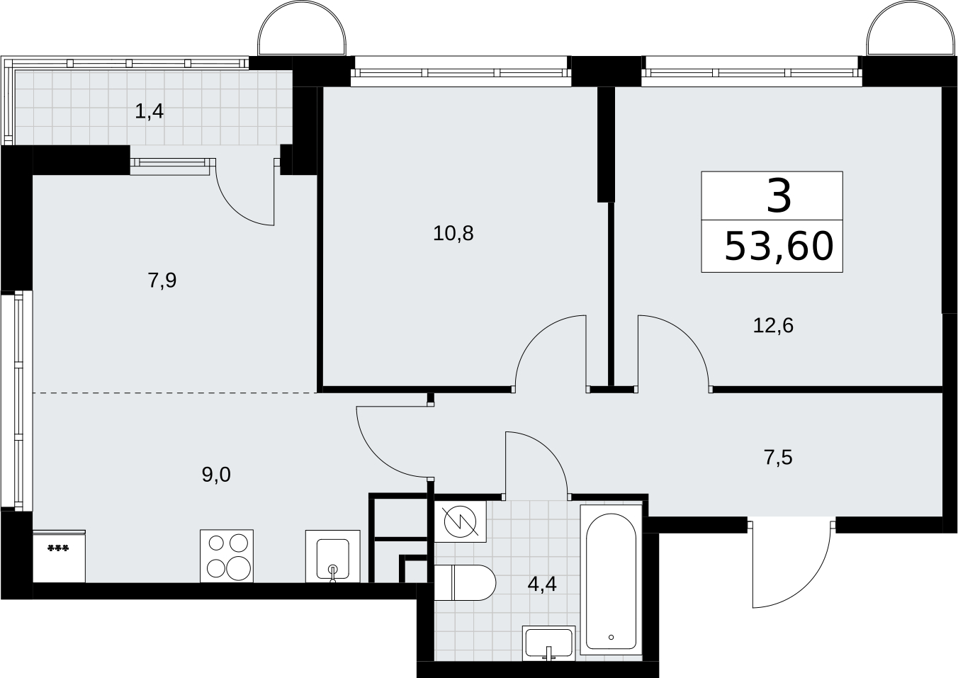 3-комнатная квартира с отделкой в ЖК ERA на 11 этаже в 1 секции. Сдача в 3 кв. 2026 г.