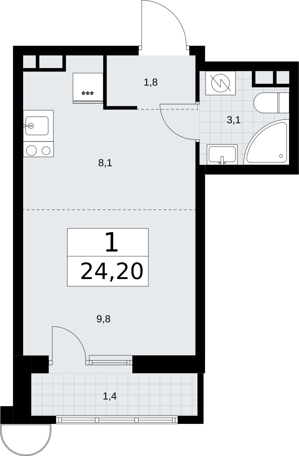 3-комнатная квартира в ЖК Дом Дау на 23 этаже в 1 секции. Сдача в 2 кв. 2027 г.