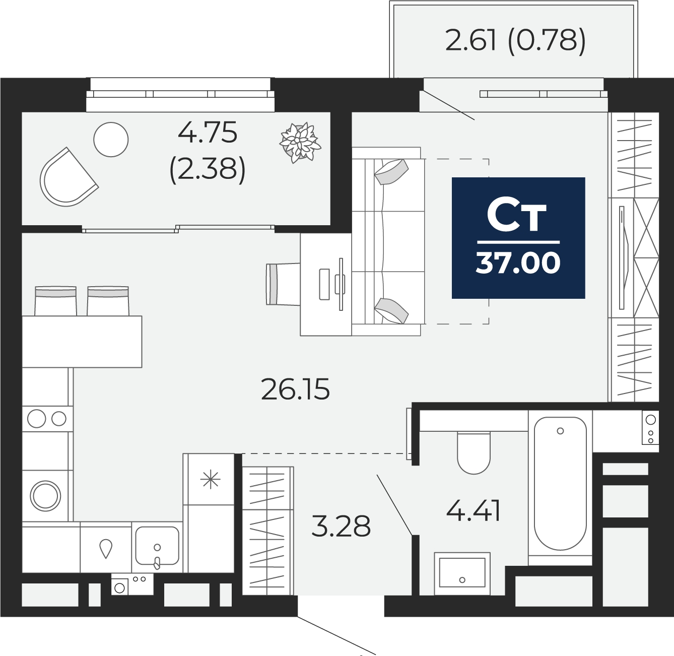 1-комнатная квартира с отделкой в ЖК Новая Жизнь на 20 этаже в 1 секции. Сдача в 2 кв. 2025 г.