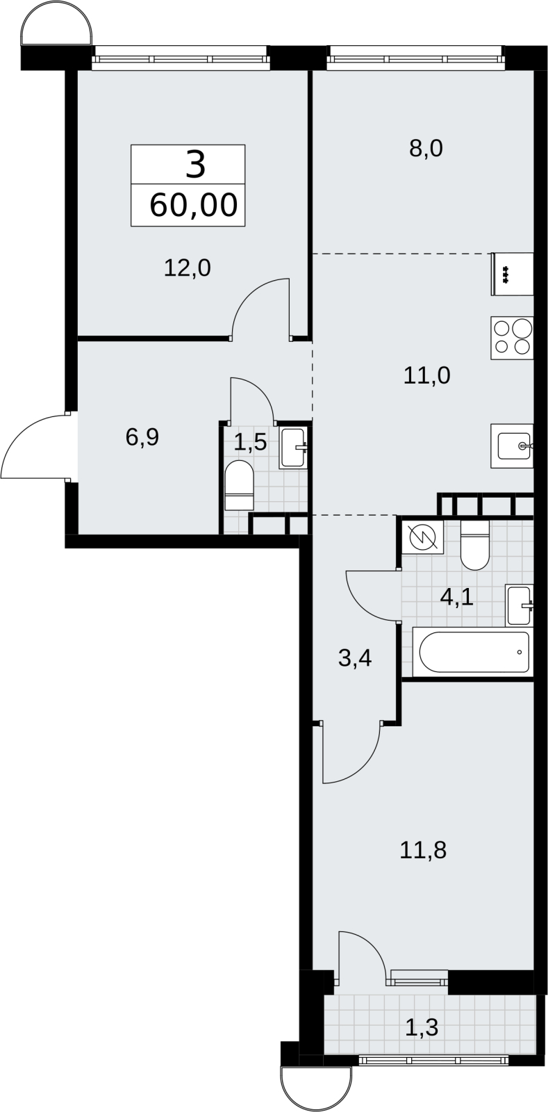 3-комнатная квартира с отделкой в ЖК Новая Жизнь на 22 этаже в 1 секции. Сдача в 2 кв. 2025 г.