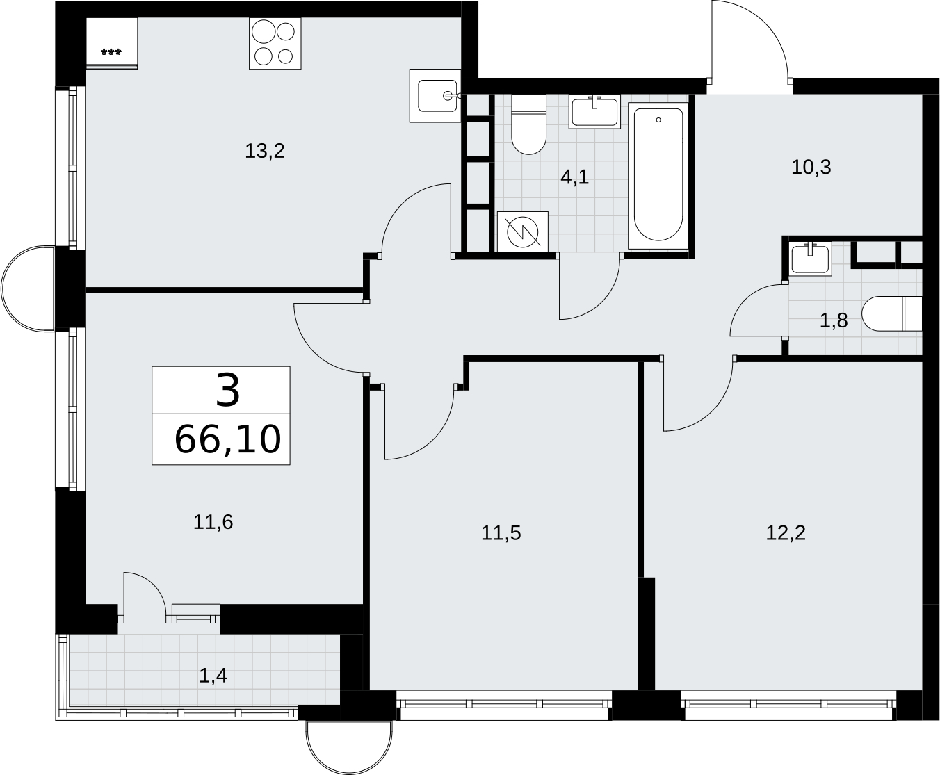 1-комнатная квартира в ЖК Беринг на 3 этаже в 2 секции. Сдача в 4 кв. 2025 г.