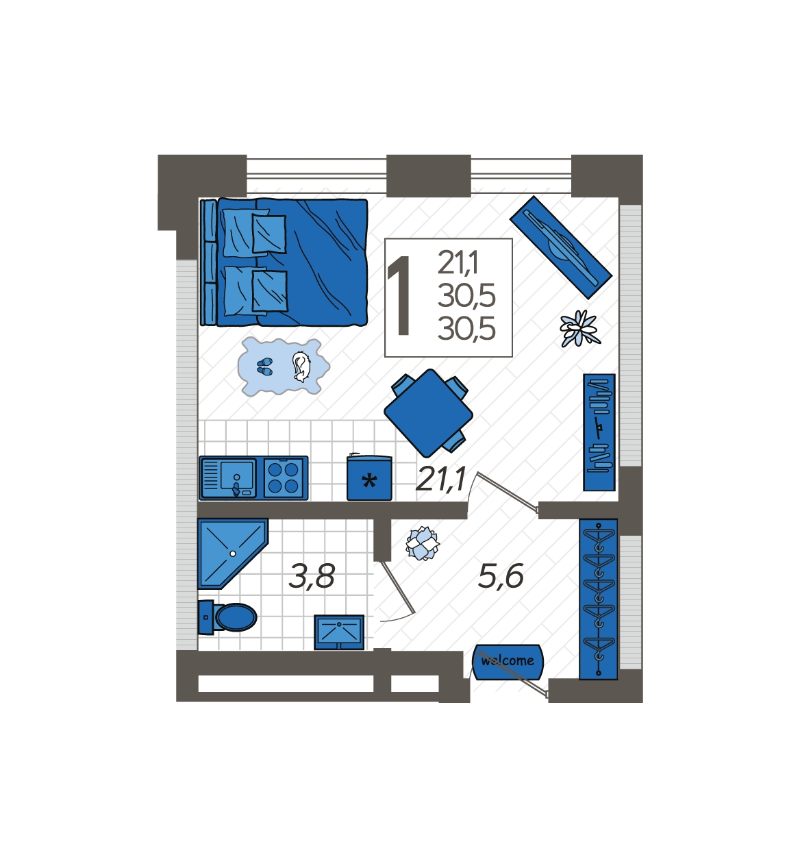 1-комнатная квартира (Студия) в ЖК Дом Дау на 26 этаже в 1 секции. Сдача в 2 кв. 2027 г.