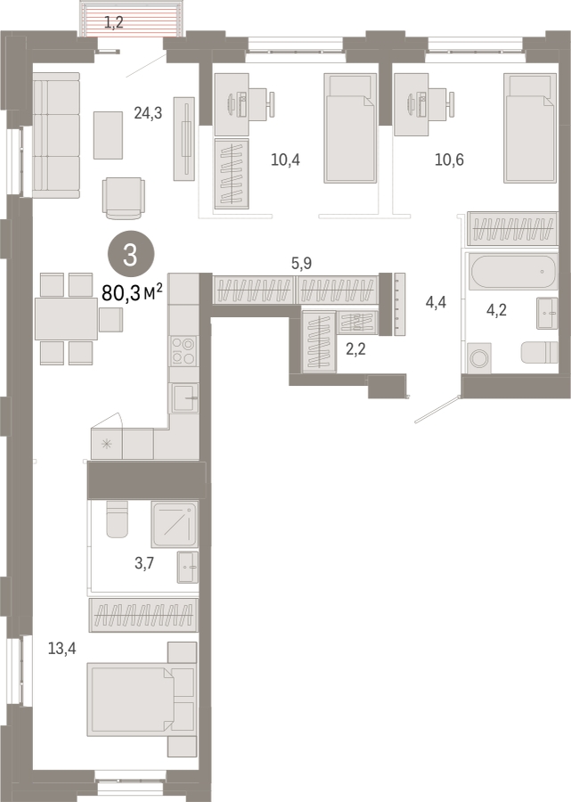 3-комнатная квартира с отделкой в ЖК Квартал Метроном на 6 этаже в 1 секции. Сдача в 3 кв. 2026 г.