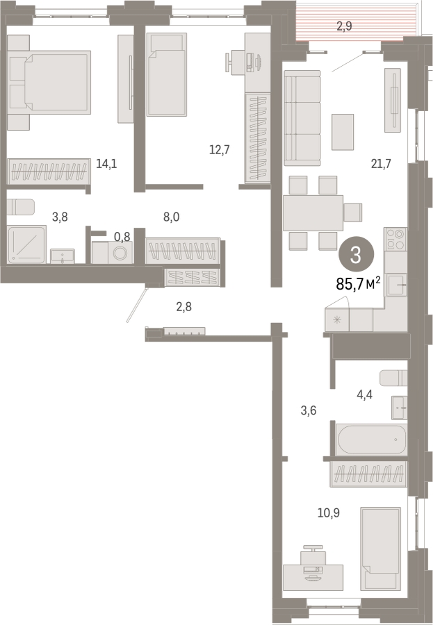 3-комнатная квартира с отделкой в ЖК Квартал Метроном на 3 этаже в 1 секции. Сдача в 3 кв. 2026 г.