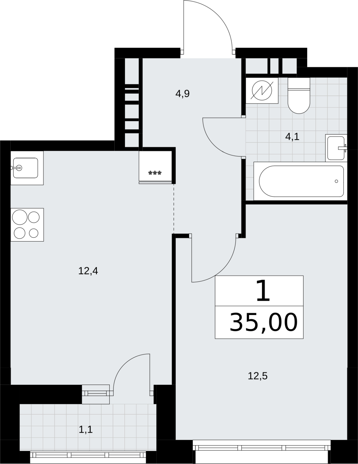 1-комнатная квартира с отделкой в ALBA del MARE на 3 этаже в 1 секции. Сдача в 4 кв. 2024 г.