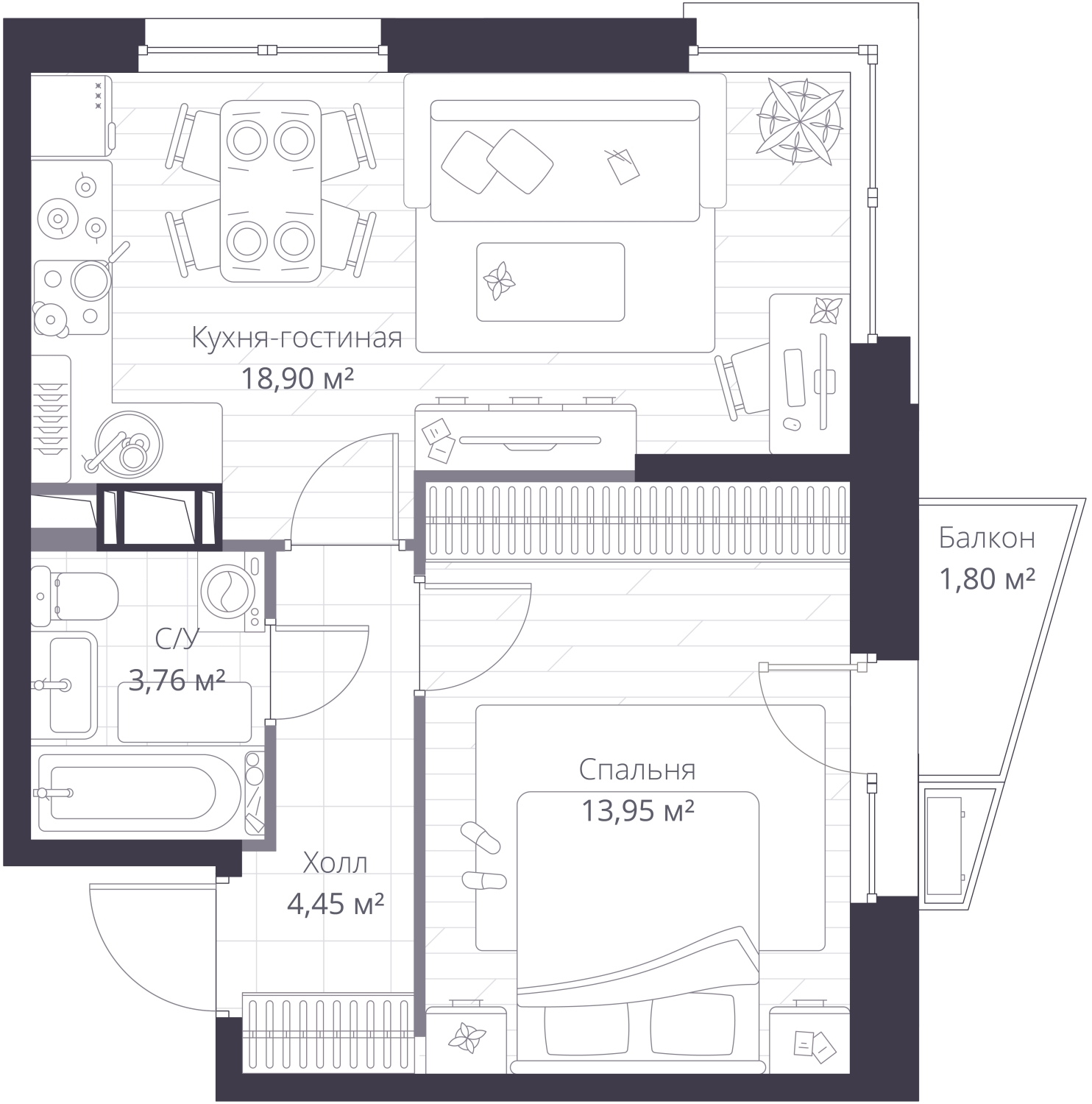 3-комнатная квартира в ЖК BAKUNINA 33 на 6 этаже в 1 секции. Сдача в 1 кв. 2025 г.