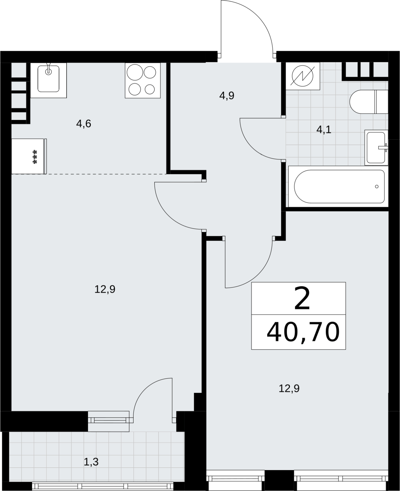 1-комнатная квартира (Студия) в ЖК Дом Дау на 36 этаже в 1 секции. Сдача в 2 кв. 2027 г.