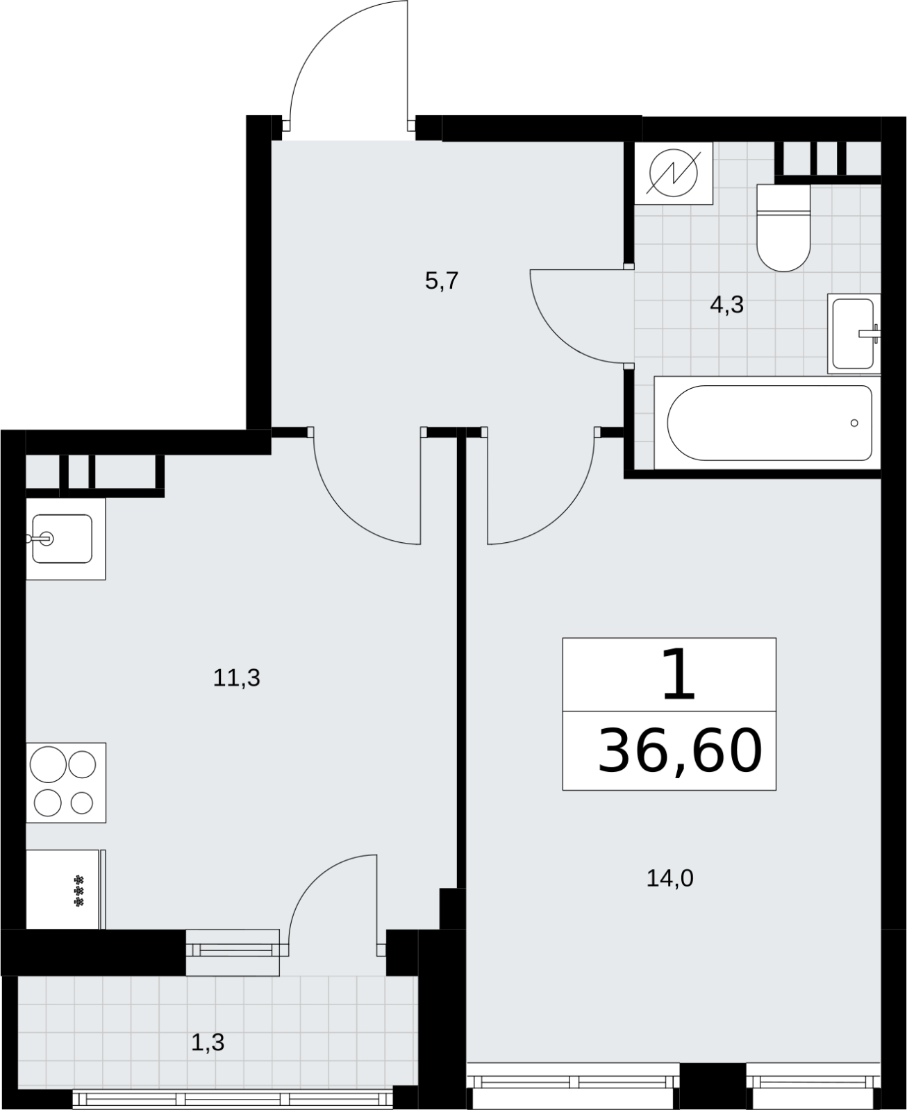 1-комнатная квартира с отделкой в ALBA del MARE на 6 этаже в 1 секции. Сдача в 4 кв. 2024 г.