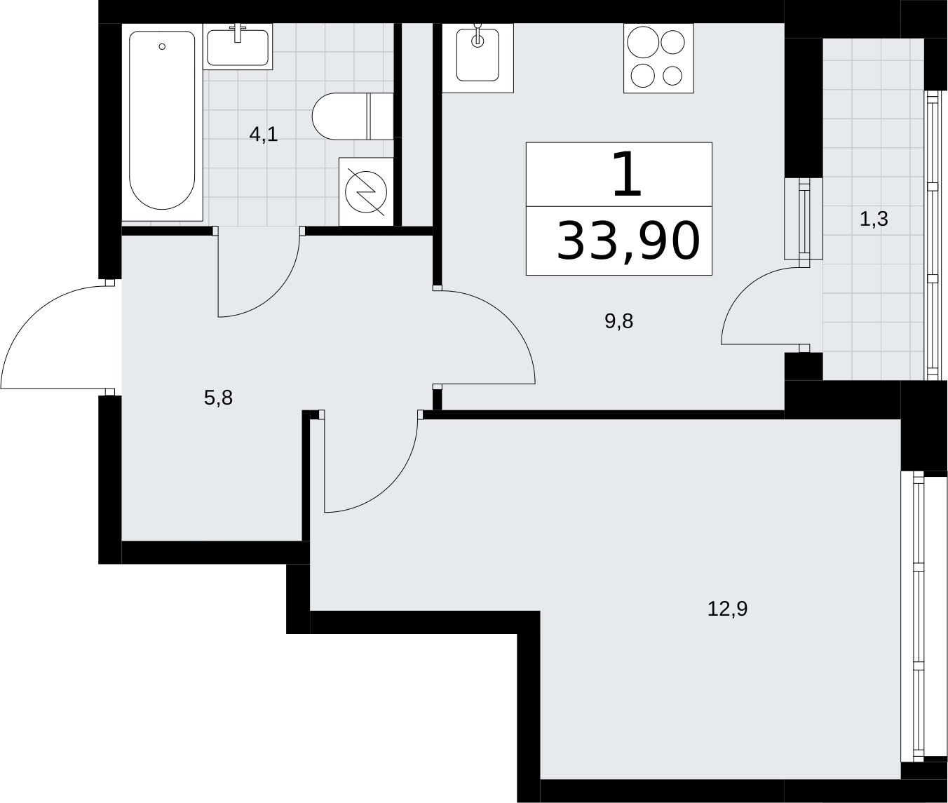 1-комнатная квартира (Студия) в ЖК Дом Дау на 38 этаже в 1 секции. Сдача в 2 кв. 2027 г.