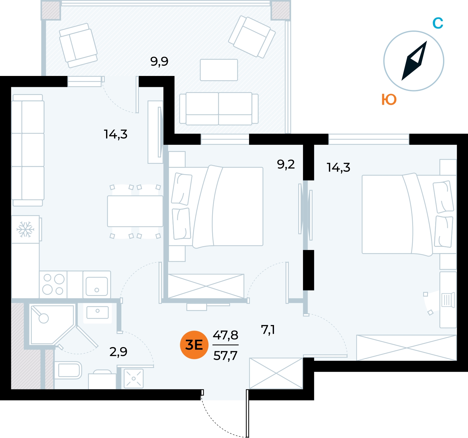 3-комнатная квартира в ЖК ERA на 3 этаже в 1 секции. Сдача в 3 кв. 2026 г.