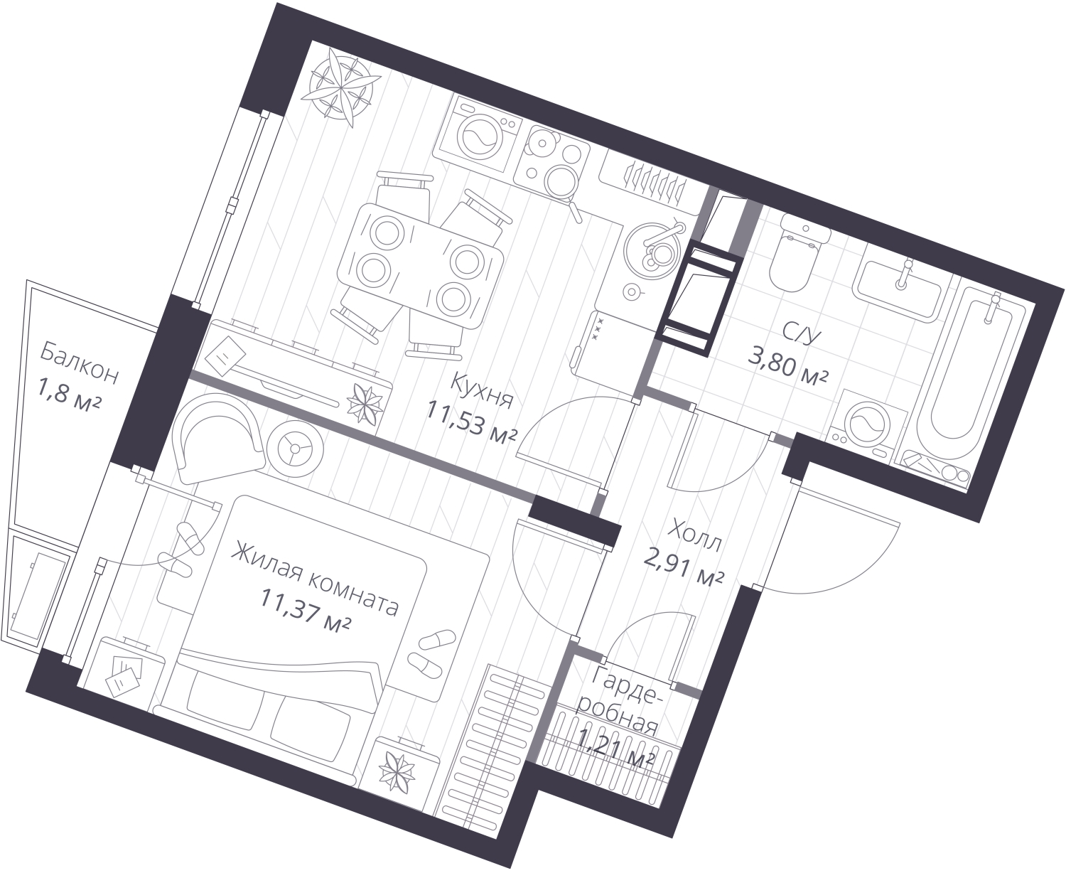 3-комнатная квартира в Veren Nort Сертолово на 2 этаже в 1 секции. Сдача в 1 кв. 2027 г.