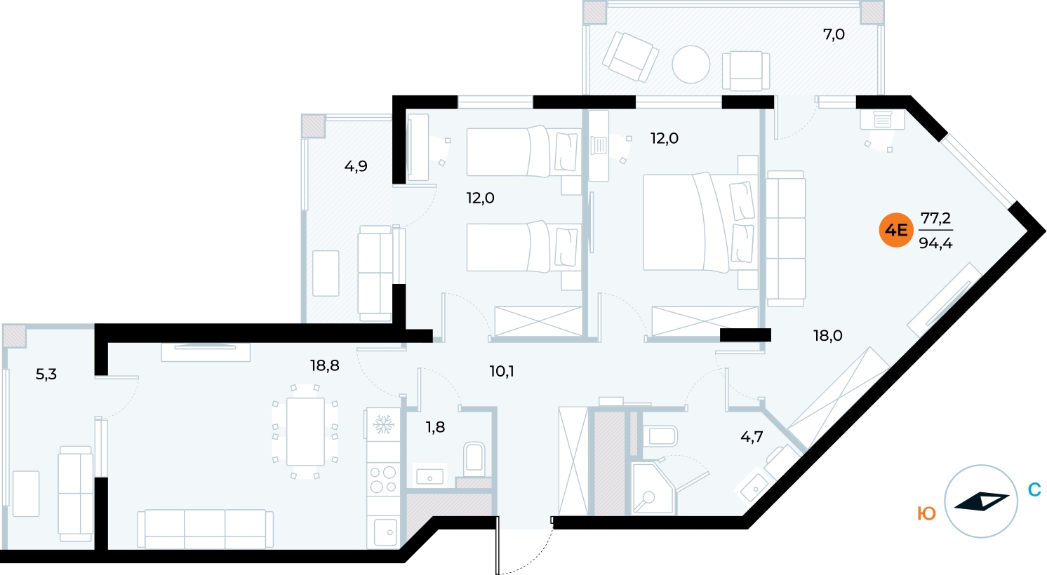 1-комнатная квартира в ЖК Родные кварталы на 7 этаже в 1 секции. Сдача в 3 кв. 2026 г.