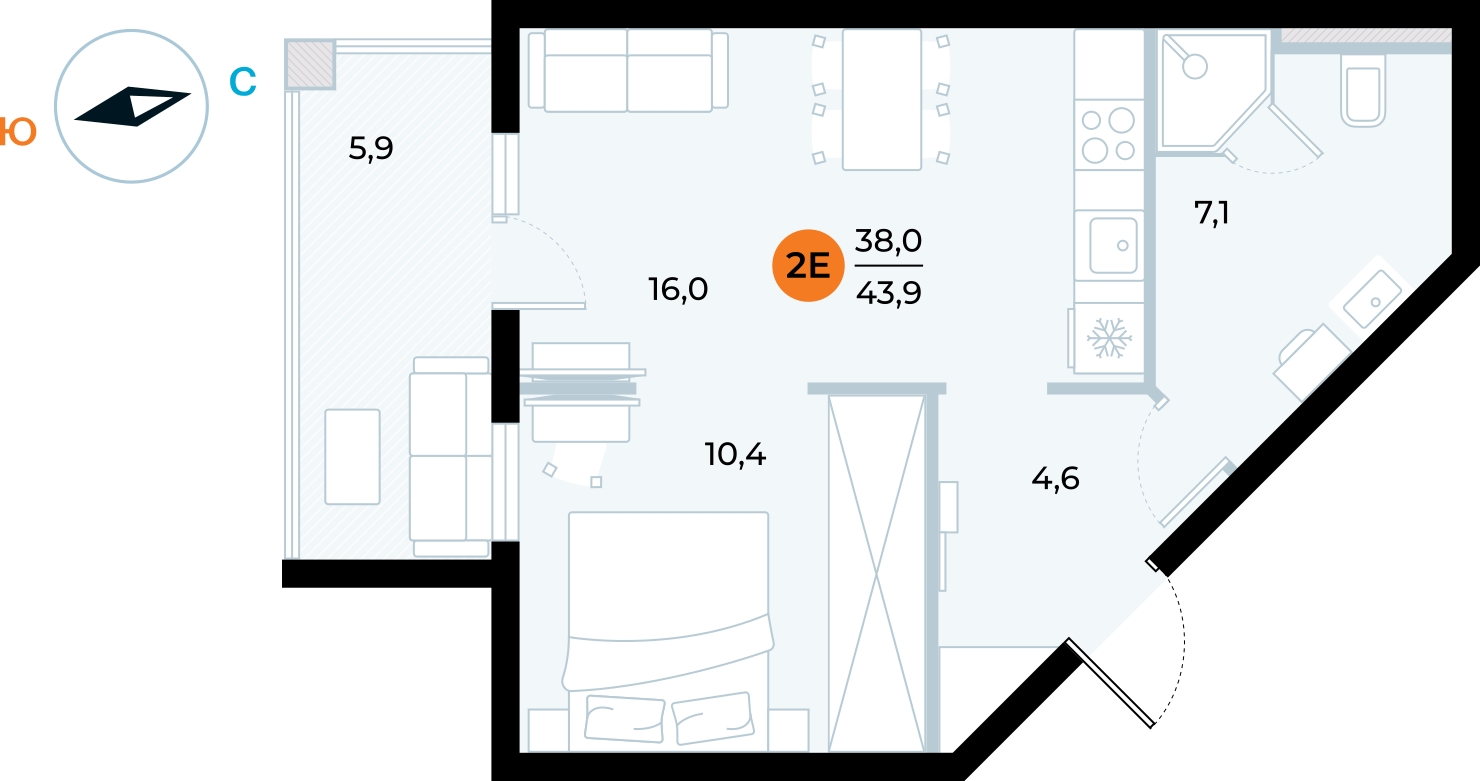 2-комнатная квартира в Veren Nort Сертолово на 2 этаже в 1 секции. Сдача в 1 кв. 2027 г.
