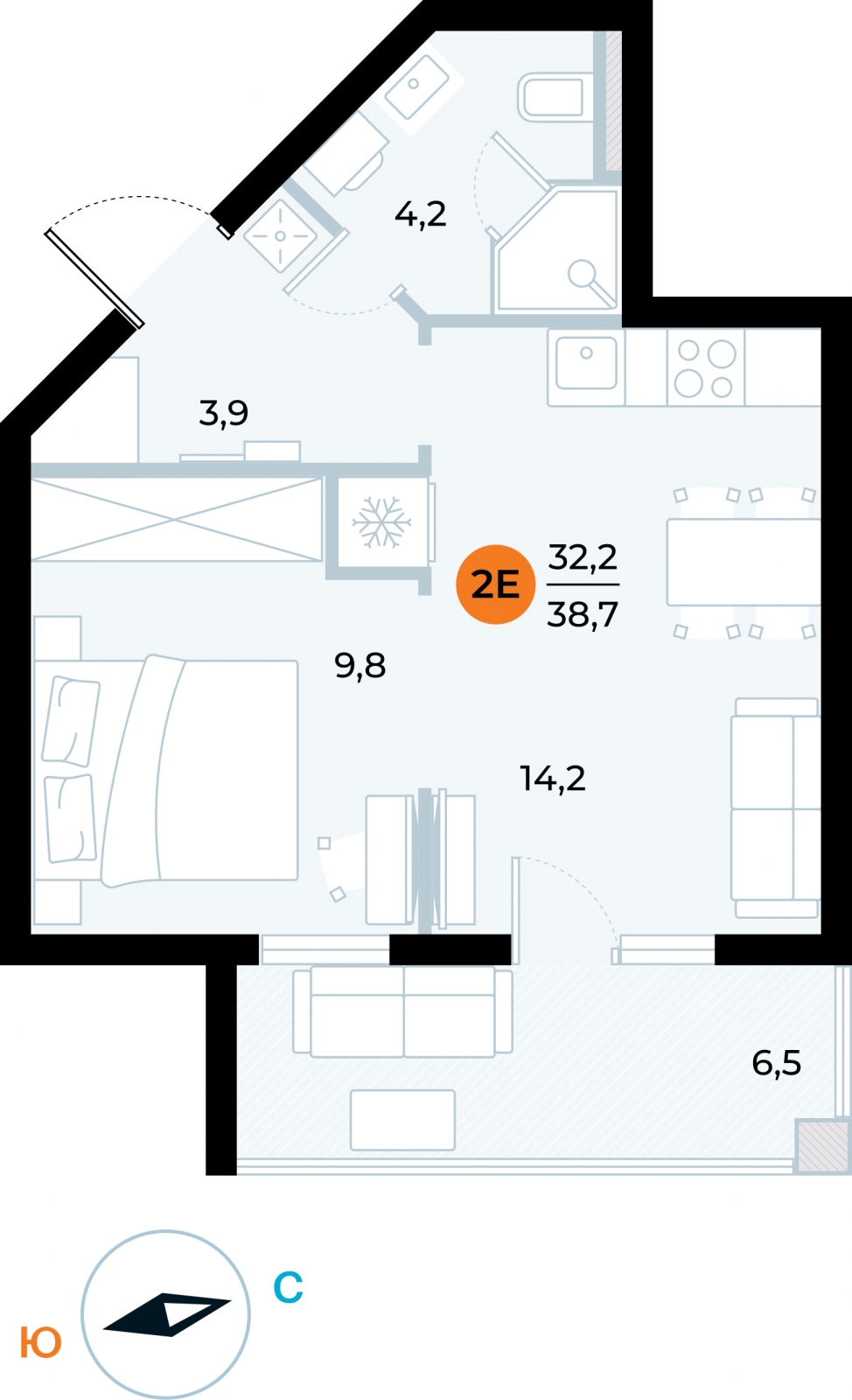 1-комнатная квартира в ЖК Беринг на 3 этаже в 5 секции. Сдача в 4 кв. 2025 г.